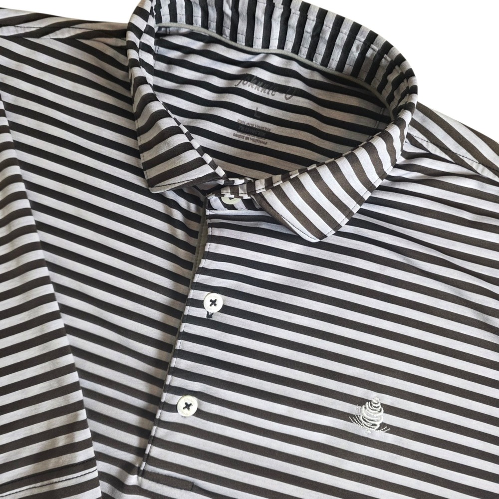Johnnie-O Golf Polo Shirt Mens Large Black White Striped Performance Stretch
